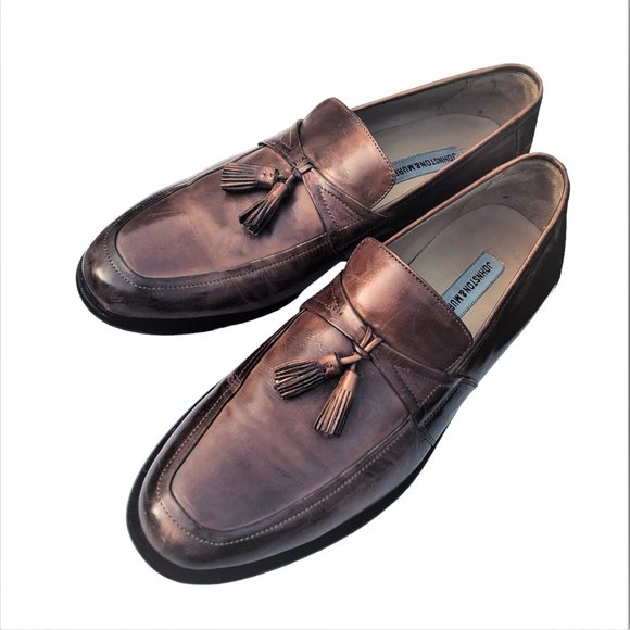Johnston & Murphy Cognac Brown Leather Kiltie Tassel Loafers Sleek Shoes Sz 12 M - Picture 1 of 4
